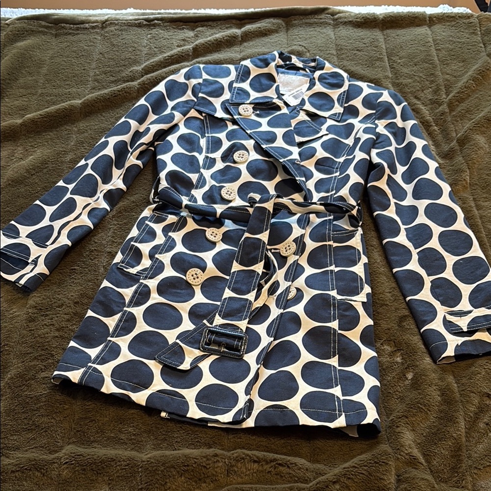 Point Zero Black and White Trench Coat with Geometric Pattern